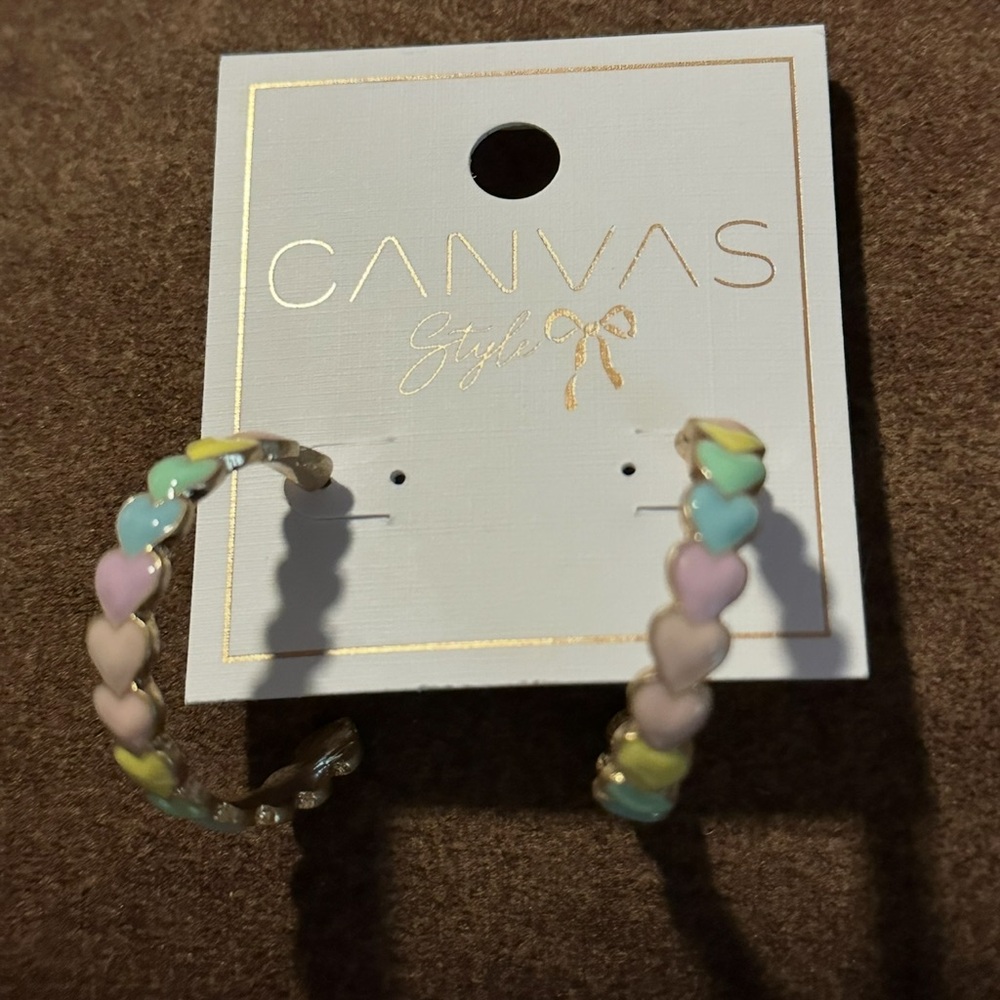 Pastel Heart Gold Hoop Earrings